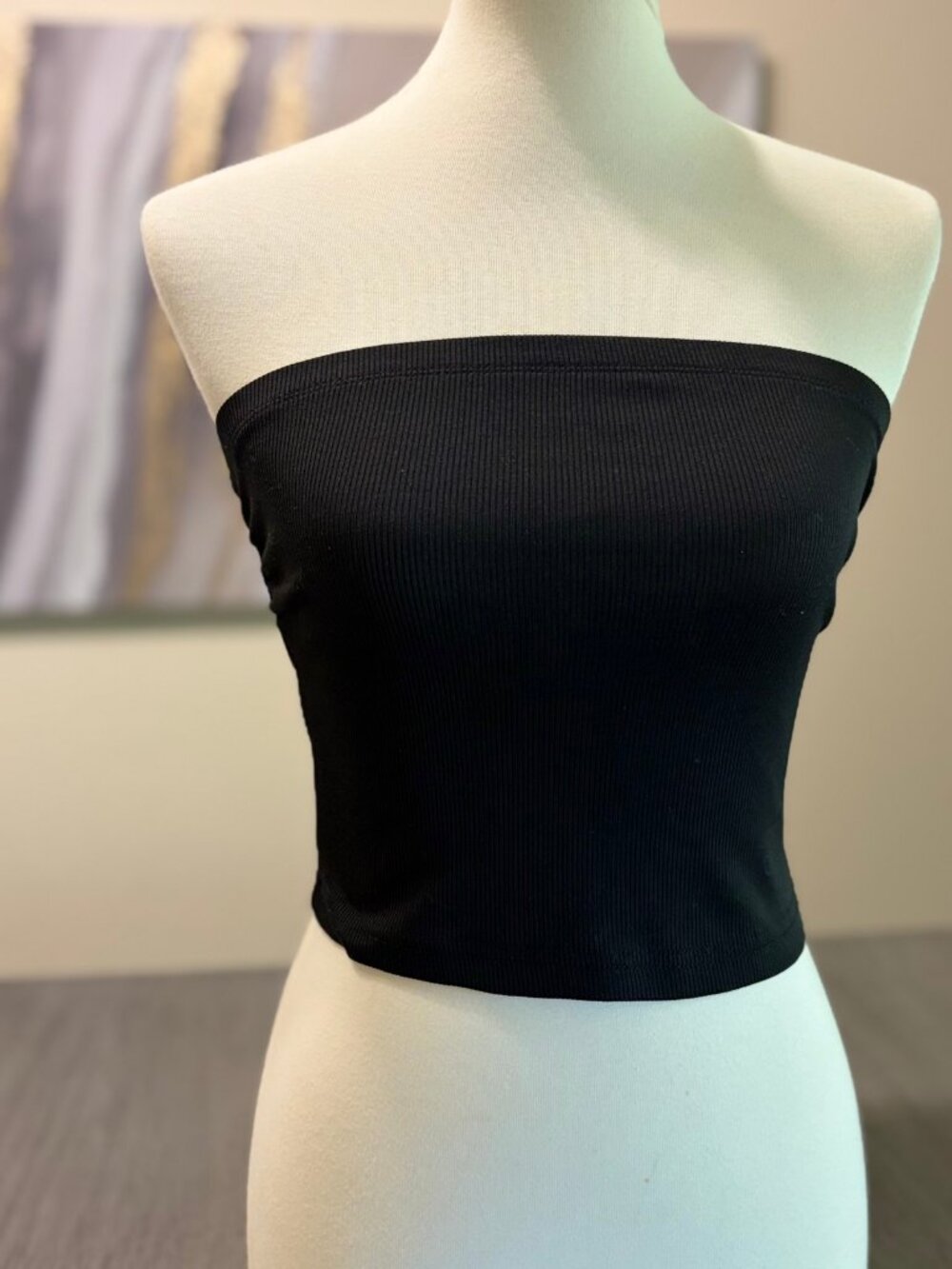 Women's Black Ribbed Tube Top Strapless Bandeau Size Small